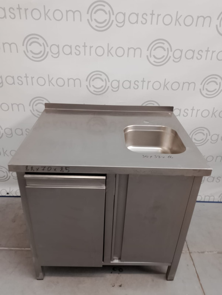 Stół roboczy ze zlewem z drzwiami skrzydłowymi 880x700x850