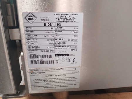Piec konw.-par. Retigo B 0611 iG  gazowy 6x GN 1/1