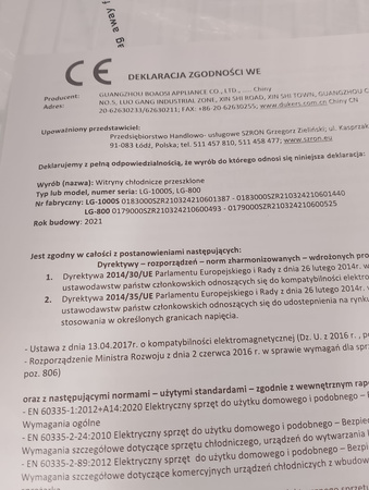 Witryna chłodnicza 2-drzwiowa Szron LG 800