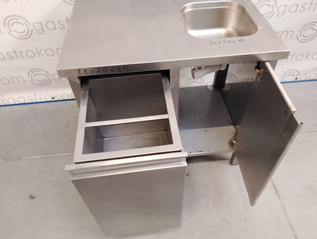 Stół roboczy ze zlewem z drzwiami skrzydłowymi 880x700x850