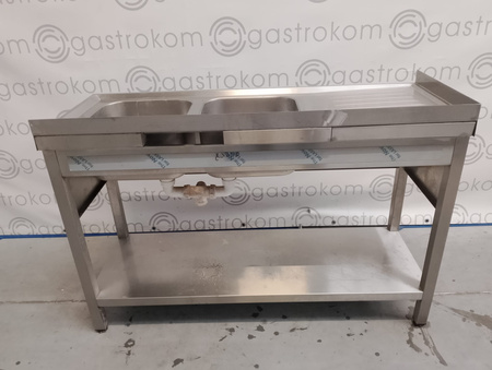 Stół z 2 zlewami z półką 130x50x85