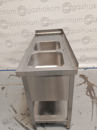 Stół z 2 zlewami z półką 130x50x85