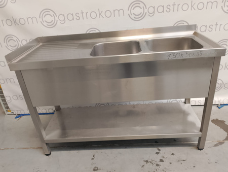 Stół z 2 zlewami z półką 130x50x85