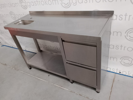 Stół ze zlewem-L i blokiem 2 szuflad 130 cm