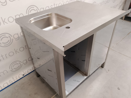 Stół roboczy ze zlewem z drzwiami skrzydłowymi 880x700x850