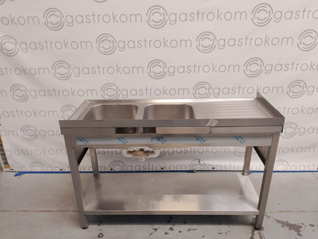Stół z 2 zlewami z półką 130x50x85