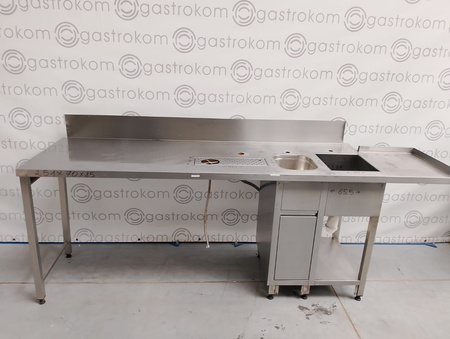 Stół barowy z 2 zlewami i kratką do mycia 251x70