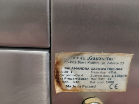 Opiekacz/salamander gazowy OGE-SG4 P/B