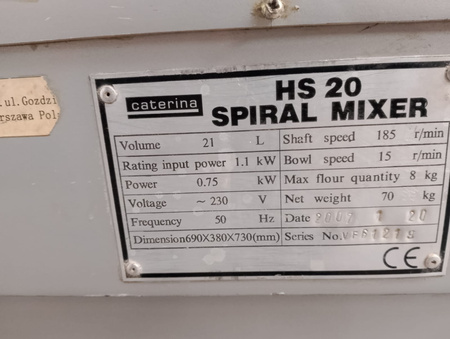 Mikser spiralny mieszałka do pizzy pierogi 20L HS20