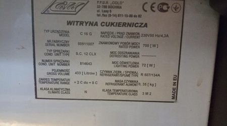 Witryna cukiernicza Cold C 16 G 163 cm